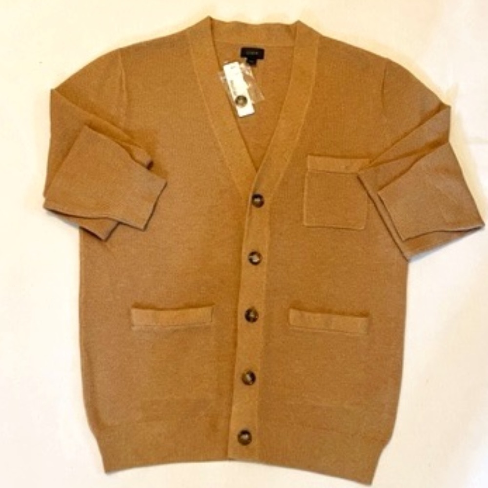 J Crew Small Heathered Camel Cotton Pique Cardigan NWT!‌